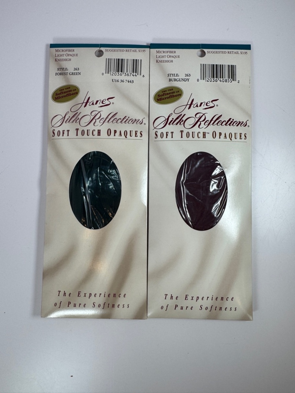 2 Pair Hanes Silk Reflections Soft Touch Opaques Knee Highs Green and Burgundy